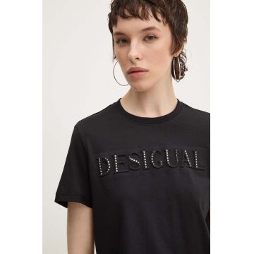 Desigual tricou din bumbac BRANDY femei, culoarea negru, 24WWTK24