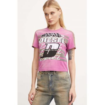 Diesel tricou din bumbac T-UNCUTIE-STRIPE femei, culoarea violet, A14282.0NMAU