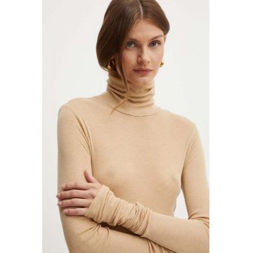 Elisabetta Franchi longsleeve din amestec de lana culoarea bej, cu guler, MA94B46E2