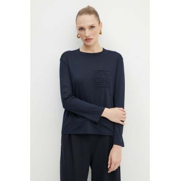 Max Mara Leisure longsleeve femei, culoarea albastru marin, 2426946088600