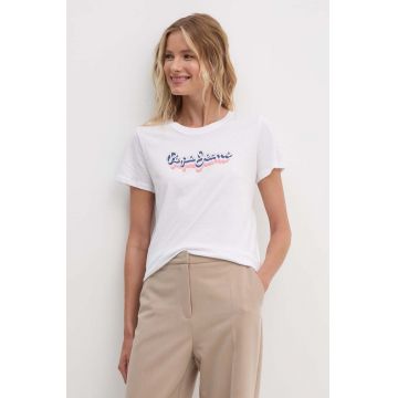 Pepe Jeans tricou din bumbac ENARA femei, culoarea alb, PL505879