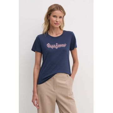 Pepe Jeans tricou din bumbac ENARA femei, culoarea albastru marin, PL505879