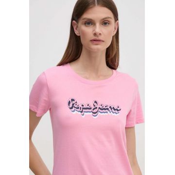 Pepe Jeans tricou din bumbac ENARA femei, culoarea roz, PL505879