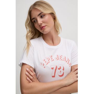 Pepe Jeans tricou din bumbac GIGI femei, culoarea alb, PL505958