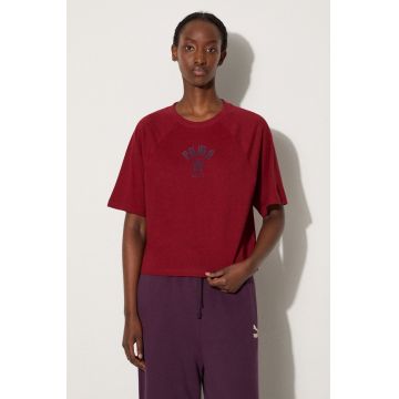 Puma tricou din bumbac Classics Play Paris Relaxed Tee femei, culoarea bordo, 626808