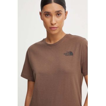 The North Face tricou din bumbac S/S Relaxed Redbox Tee femei, culoarea maro, NF0A87NK1OI1