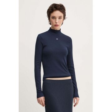 Tommy Jeans longsleeve femei, culoarea albastru marin, cu turtleneck, DW0DW19830