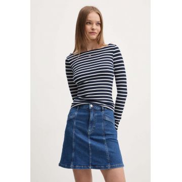 Tommy Jeans longsleeve femei, culoarea albastru marin, DW0DW19817