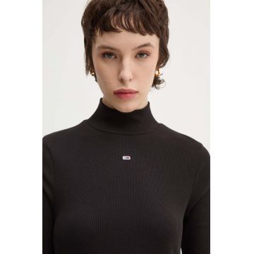 Tommy Jeans longsleeve femei, culoarea negru, cu turtleneck, DW0DW19830