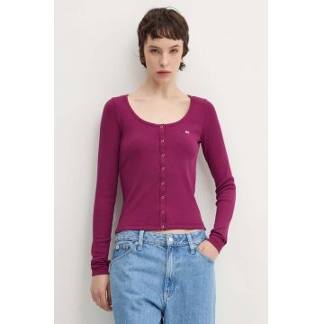 Tommy Jeans longsleeve femei, culoarea violet, DW0DW18431