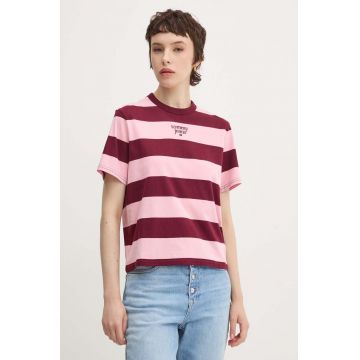 Tommy Jeans tricou din bumbac femei, culoarea bordo, DW0DW18799