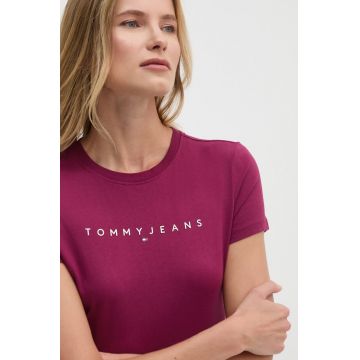 Tommy Jeans tricou din bumbac femei, culoarea violet, DW0DW18398