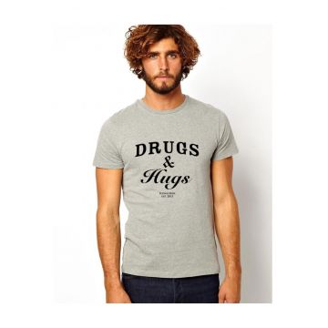 Tricou barbati gri Drugs & Hugs