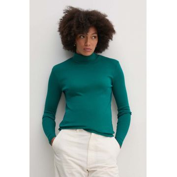 United Colors of Benetton longsleeve din bumbac culoarea verde, cu guler, 3GA2E2224