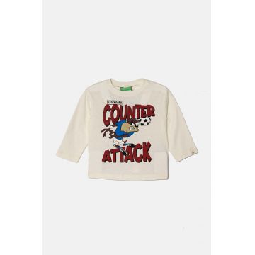 United Colors of Benetton longsleeve din bumbac pentru copii x Looney Tunes culoarea bej, cu imprimeu, 3ATNG10GY