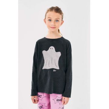 Bobo Choses longsleeve din bumbac pentru copii Funny Ghost culoarea negru, cu imprimeu, 224AC021