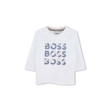 BOSS longsleeve din bumbac pentru bebeluși culoarea alb, cu imprimeu, J51291