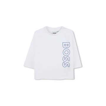 BOSS longsleeve din bumbac pentru bebeluși culoarea alb, cu imprimeu, J51293