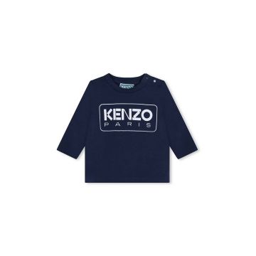 Kenzo Kids longsleeve din bumbac pentru bebeluși culoarea albastru marin, cu imprimeu, K60518