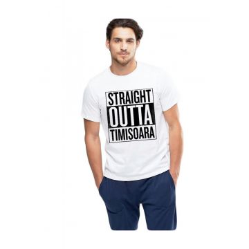 Tricou alb barbati - Straight Outta Timisoara