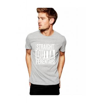 Tricou barbati gri cu text alb - Straight Outta Ferentari