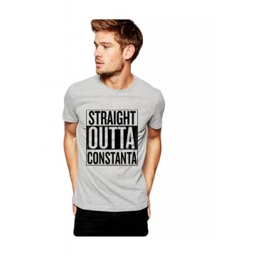 Tricou barbati gri cu text negru - Straight Outta Constanta