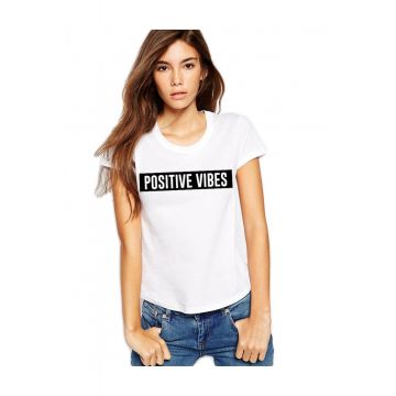 Tricou dama alb - Positive Vibes