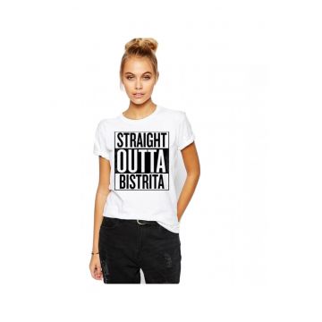 Tricou dama alb - Straight Outta Bistrita