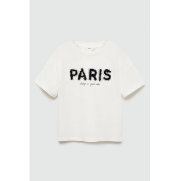 Tricou de bumbac cu text Paris