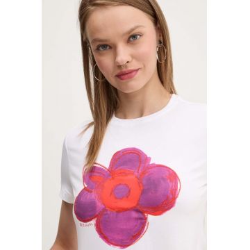 Desigual tricou DROPPI femei, culoarea alb, 24WWTK66