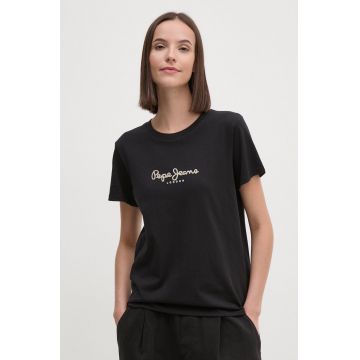 Pepe Jeans tricou din bumbac FIORE femei, culoarea negru, PL505951