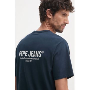 Pepe Jeans tricou din bumbac SAM TEE barbati, culoarea albastru marin, cu imprimeu, PM509433