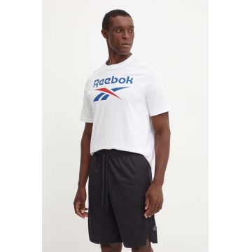 Reebok tricou din bumbac barbati, culoarea alb, cu imprimeu, 100071175