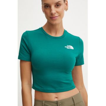 The North Face tricou Crop S/S Tee femei, culoarea verde, NF0A55AONL11