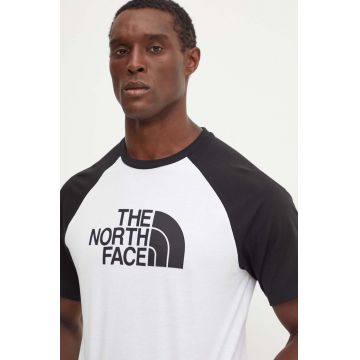 The North Face tricou Raglan Easy Tee barbati, culoarea alb, cu imprimeu, NF0A8A6EFN41