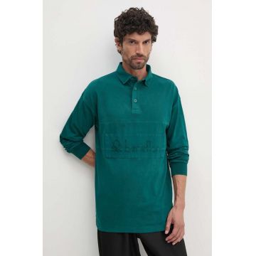 United Colors of Benetton longsleeve din bumbac culoarea verde, neted, 3G9WU3020