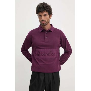 United Colors of Benetton longsleeve din bumbac culoarea violet, neted, 3G9WU3020