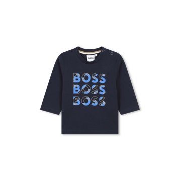 BOSS longsleeve din bumbac pentru bebeluși culoarea albastru marin, cu imprimeu, J51291