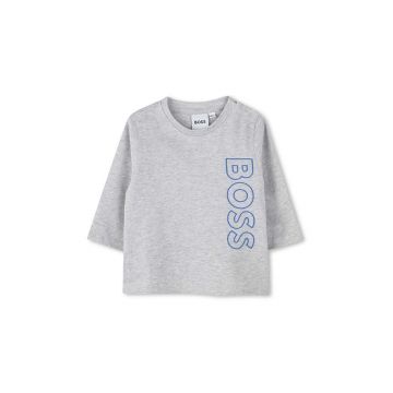 BOSS longsleeve din bumbac pentru bebeluși culoarea gri, cu imprimeu, J51293