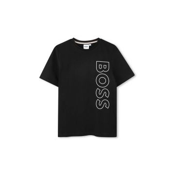 BOSS tricou de bumbac pentru copii culoarea negru, cu imprimeu, J51206