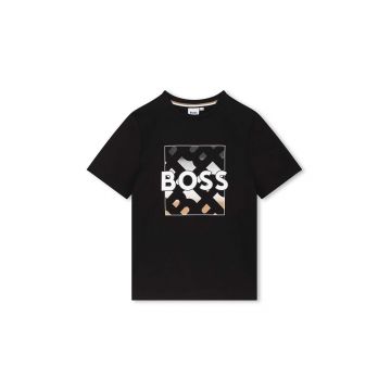 BOSS tricou de bumbac pentru copii culoarea negru, cu imprimeu, J51219