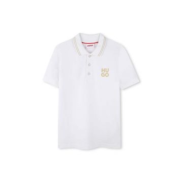 HUGO tricou polo copii culoarea alb, cu imprimeu, G00159