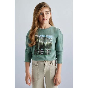 Mayoral longsleeve din bumbac pentru copii culoarea verde, 7010