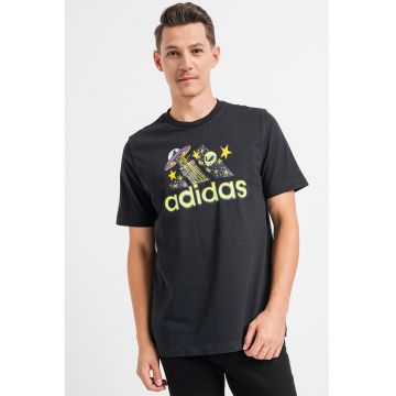 Tricou cu decolteu la baza gatului si imprimeu Doodle