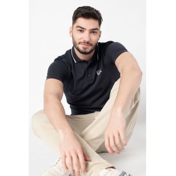 Tricou polo din material pique cu logo pe piept