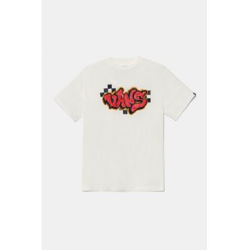 Vans tricou de bumbac pentru copii BY Tagged culoarea bej, cu imprimeu, VN000K10FS81