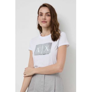 Armani Exchange tricou din bumbac culoarea alb