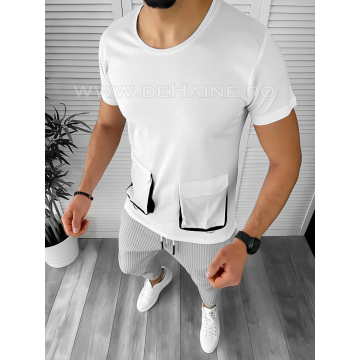 Tricou barbati alb slim fit b7812 K1-2 BRETELE