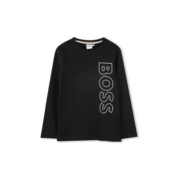 BOSS longsleeve din bumbac pentru copii culoarea negru, cu imprimeu, J51208