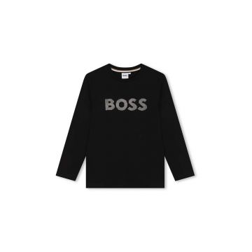 BOSS longsleeve din bumbac pentru copii culoarea negru, cu imprimeu, J51218